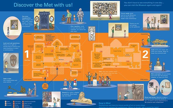 Family map of the museum with illustrations of various artworks and their locations