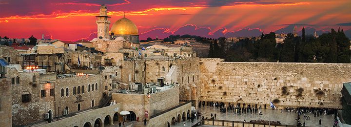 View of the Western Wall at sunset 
